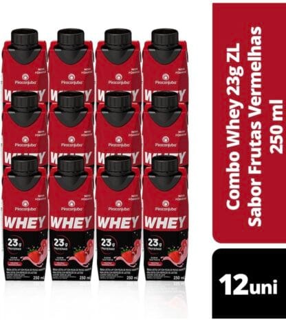 Pack de Whey Zero Lactose Frutas Vermelhas 23g Piracanjuba 250ml – 12 Unidades