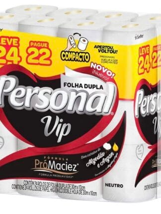 Personal VIP - Papel Higiênico Folha Dupla, Branco 24 unidades (Embalagem pode variar)