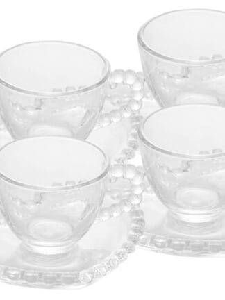 Wolff Coração Pearl Conjunto de Xícaras para Café com Pires de Cristal 4 Peças, Transparente, 85 ml