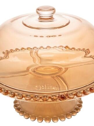 WOLFF Pearl Prato de Cristal para Bolo com Pé e Tampa, Laranja (Âmbar), 31 x 25 cm