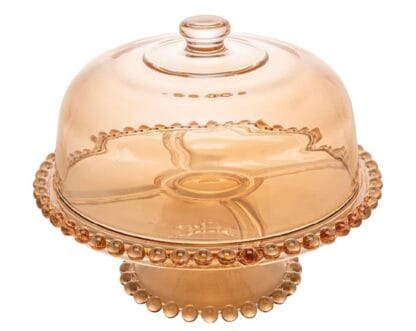 WOLFF Pearl Prato de Cristal para Bolo com Pé e Tampa, Laranja (Âmbar), 31 x 25 cm
