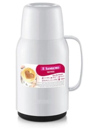 Garrafa Térmica Plástico Gostar 750 ml, Sanremo, Polipropileno, Elastômero TPE e Vidro, Branco