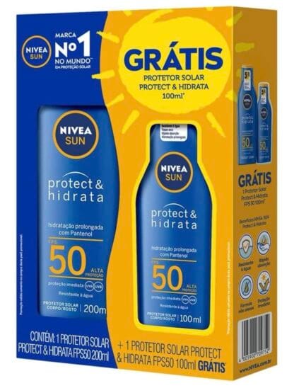 Kit NIVEA SUN Protetor Solar Protect & Hidrata FPS50 200ml + Protetor Solar Protect & Hidrata FPS50 100ml, Nivea