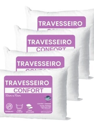 Kit Travesseiros 50x70 Lavável 4 Unidades Fibra Siliconada
