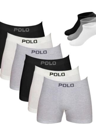 Kit 6 Cuecas Boxer Algodao Polo 781 e 3 Pares Meia M4 Premium