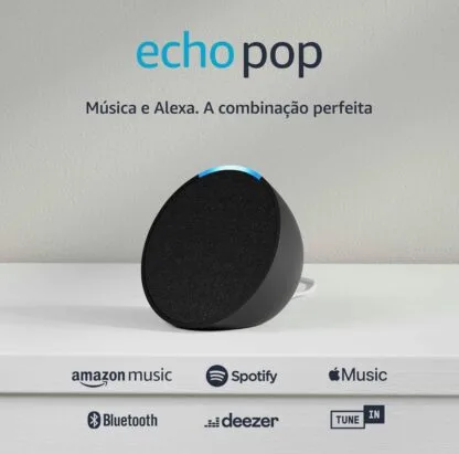 Echo Pop | Smart speaker compacto com som envolvente e Alexa | Cor Preta