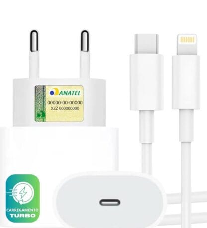 Kit Carregador Turbo Compativel C/Iphone, Cabo Usb-C-Lightning  Ultra Rapido