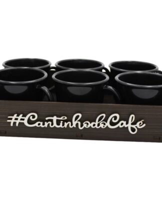 kit Bandeja com aplique cantinho do café com 6 xicaras acrílicas  de 85ml