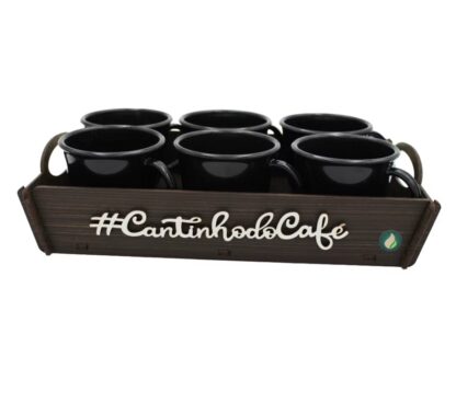 ￼kit Bandeja com aplique cantinho do café com 6 xicaras acrílicas  de 85ml