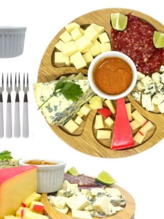 Kit Petisqueira Redonda Para Frios Queijo Com Molheira Ramekin e Garfinhos para Petiscos