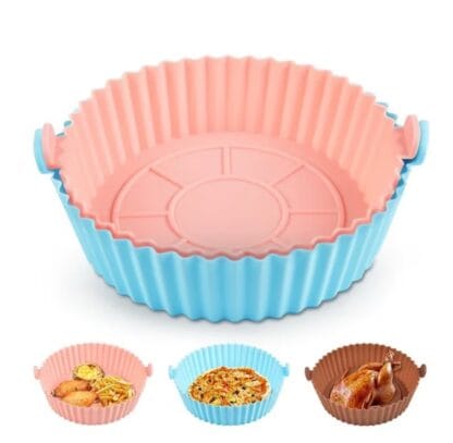 ￼KIT 2 Forma De Silicone Para Air Fryer Forno Microondas Fritadeira Assadeira – Reutilizável Antiaderente Flexível