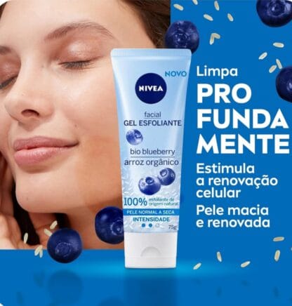 NIVEA Gel Esfoliante Facial Refrescante 75ml - Limpeza profunda e estimulação da renovação celular, contém as vitaminas E e B5, remove as células mortas sem causar irritação