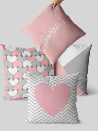 kit 4 capas de almofada GRATIdÃO rosa e cinza