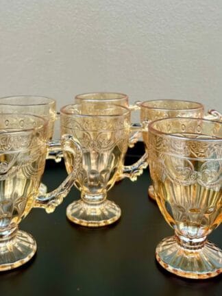 Conjunto 6 Canecas C/Pé Vidro Cristal Imperial Âmbar 190ml Taças Ambar