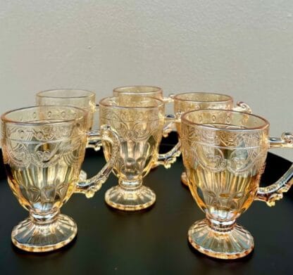 ￼Conjunto 6 Canecas C/Pé Vidro Cristal Imperial Âmbar 190ml Taças Ambar