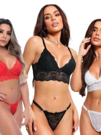 Kit 3 Conjunto De Lingerie Calcinha e Sutiã Sem Bojo De Renda Sexy
