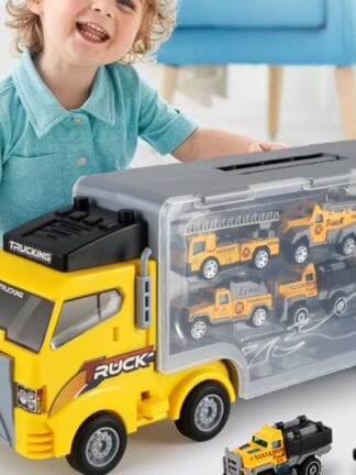 Estojo De Transporte De Caminhão Com 6pcs Mini Veículo De Engenharia De Liga Leve Modelo De Carro Brinquedos Para Infantis