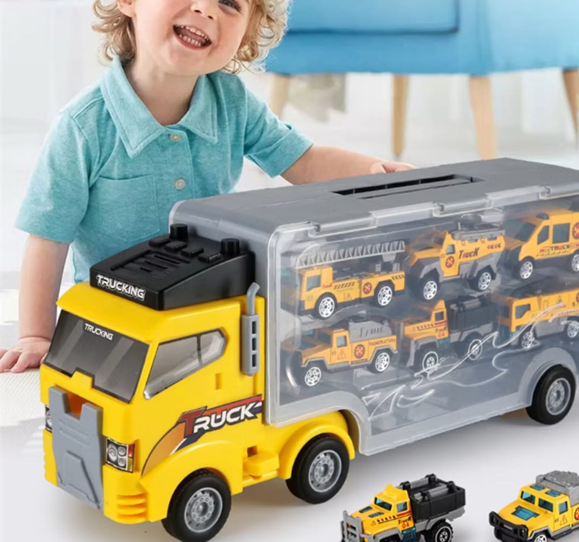 Estojo De Transporte De Caminhão Com 6pcs Mini Veículo De Engenharia De Liga Leve Modelo De Carro Brinquedos Para Infantis