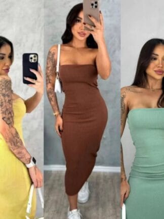 Vestido Midi Tomara que Caia Tubinho Canelado - Cores do Verão Estilo Blogueira para Arrasar!