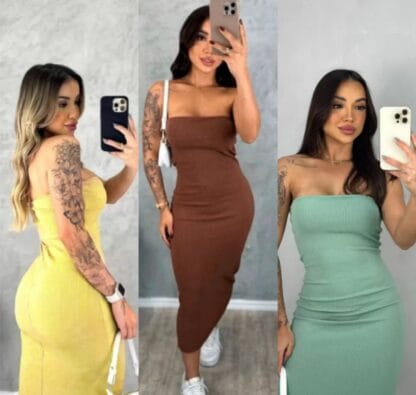 ￼Vestido Midi Tomara que Caia Tubinho Canelado - Cores do Verão Estilo Blogueira para Arrasar!