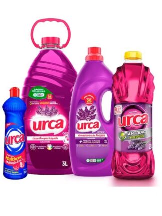 Kit Lava Roupas Liquido Urca Lavanda - 3L + Amaciante Urca Lavanda - 2L + Multiuso Urca Maxx Lavanda Azul 500ml + Desinfetante Urca Lavanda 2l