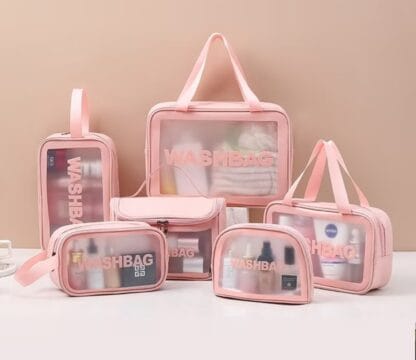 ￼Kit 3 Necessaire Maquiagem Transparente WashBag A Prova De Água -QB24018