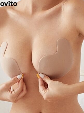 (Item Essencial) Lovito Casual Autocolante Suitiã Adesivo Com Bojo Acessório De Lingerie Liso Respirável Antiderrapante De Silicone