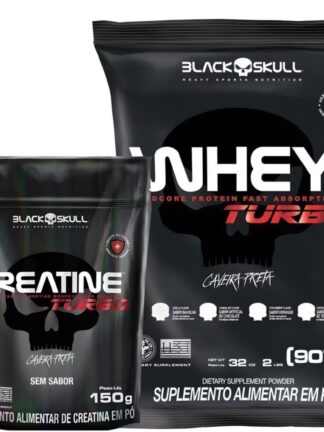 Kit Suplemento Creatina Sem Sabor Refil 150g + Whey Protein Turbo 907 -  Black Skull