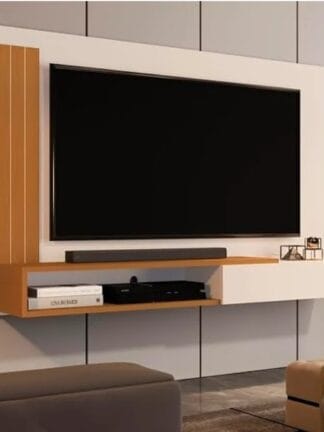 Painel TV até 55 Polegadas Matt com porta Off white/Nature - JM Casa dos Moveis