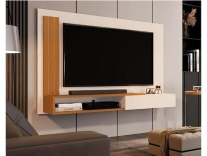 Painel TV até 55 Polegadas Matt com porta Off white/Nature - JM Casa dos Moveis