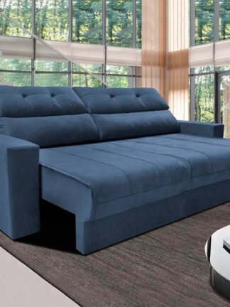Sofá 3 Lugares Cama Inbox Clean com Assento Retrátil e Encosto Reclinável em Tecido Velusoft - 190 cm de Largura - Clean Azul
