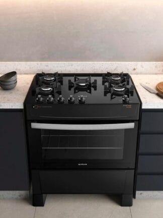 Fogão Atlas 5 Bocas preto Atenas Glass com Acendimento automático - Bivolt