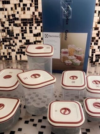 Potes Herméticos Electrolux de Plástico Vermelho/Branco Retangular com 8 Unidades