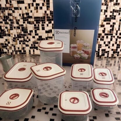 Potes Herméticos Electrolux de Plástico Vermelho/Branco Retangular com 8 Unidades