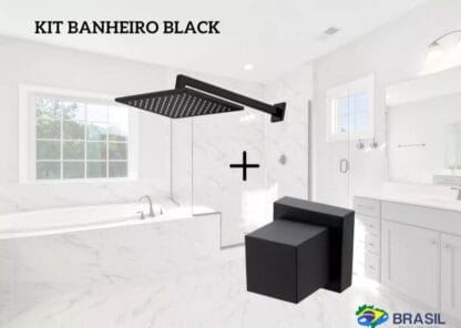 Chuveiro Ducha 30x30 + Acabamento De Registro Preto Fosco