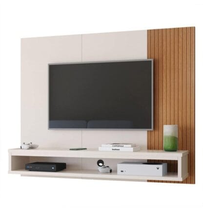 Painel Estante para Tv Cissa Smart 43 42 50 Polegadas Nicho Sala Quarto (Off White)