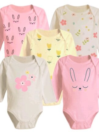 Kit 5 Peças Body Manga Longa Estampado