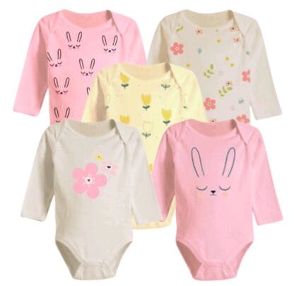 Kit 5 Peças Body Manga Longa Estampado