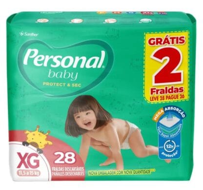 Fralda Personal Baby Protect e Sec XG Mega Leve 28 pague 26 Uni