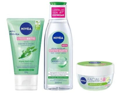 NIVEA Kit Controle Do Brilho: Água Micelar Limpeza Facial 7 Em 1 200Ml + Sabonete Em Gel De Limpeza Facial 150Ml + Gel Hidratante Facial 100G