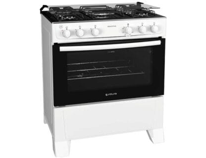 Fogão 5 bocas Atlas Mônaco Plus Branco com Acendimento Automático e Mesa Inox