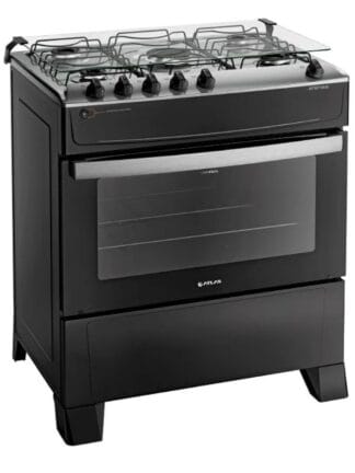Fogão 5 Bocas Preto com Mesa Inox Atlas Atenas Bivolt