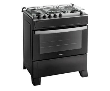 Fogão 5 Bocas Preto com Mesa Inox Atlas Atenas Bivolt