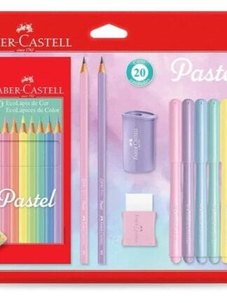 Kit Tons Pastel, Faber-Castell, KIT/PASTEL, KIT de 20, Lápis de Cor + Canetinhas + Borracha + Apontador + Grafite