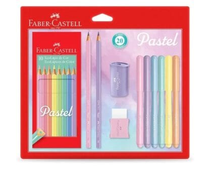 Kit Tons Pastel, Faber-Castell, KIT/PASTEL, KIT de 20, Lápis de Cor + Canetinhas + Borracha + Apontador + Grafite