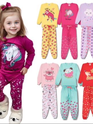 Kit 4 Peças Pijama Infantil Menina Manga Comprida Tamanho 1 ao 10