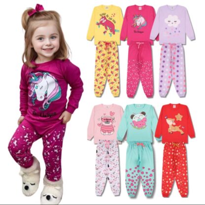 Kit 4 Peças Pijama Infantil Menina Manga Comprida Tamanho 1 ao 10