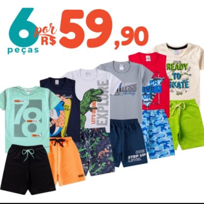 Kit Sortido 6 Peças de Roupas Infantil Menino Bebê Conjunto Infantil Menino