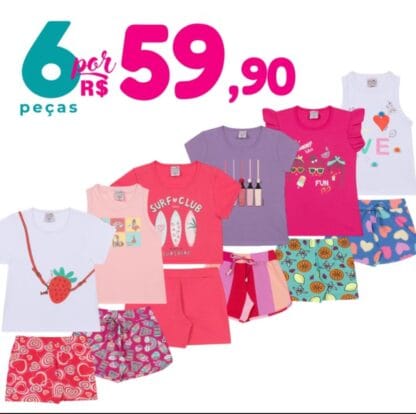 Kit 6 Peças de Roupas Infantil Menina Conjunto Infantil Menina Verão Bebê