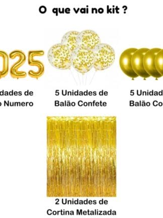 Kit Ano Novo Reveillon Balão Metalizado 2025 Cortina
Fitilho Metalizada 10 Bexiga Confete Decoração Festa